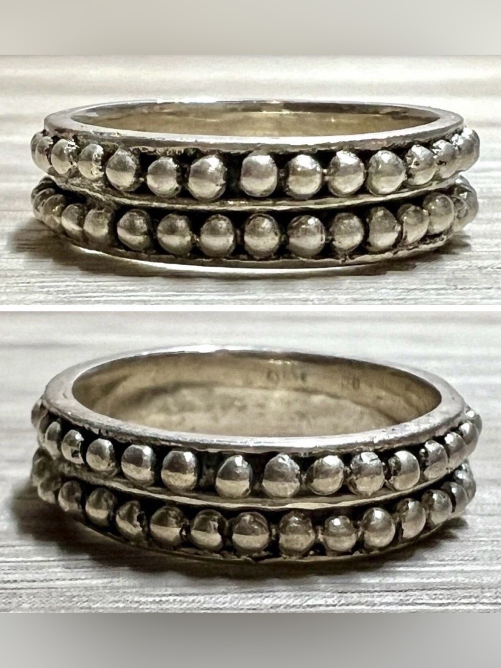 Vintage Designer Signed Handmade 2 Row Dotted Eternity Band Ring, Size 7.5